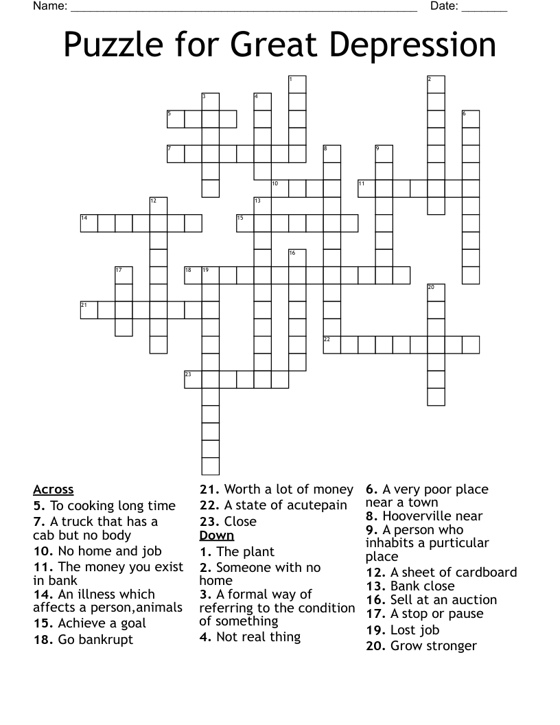 Puzzle for Great Depression  Crossword