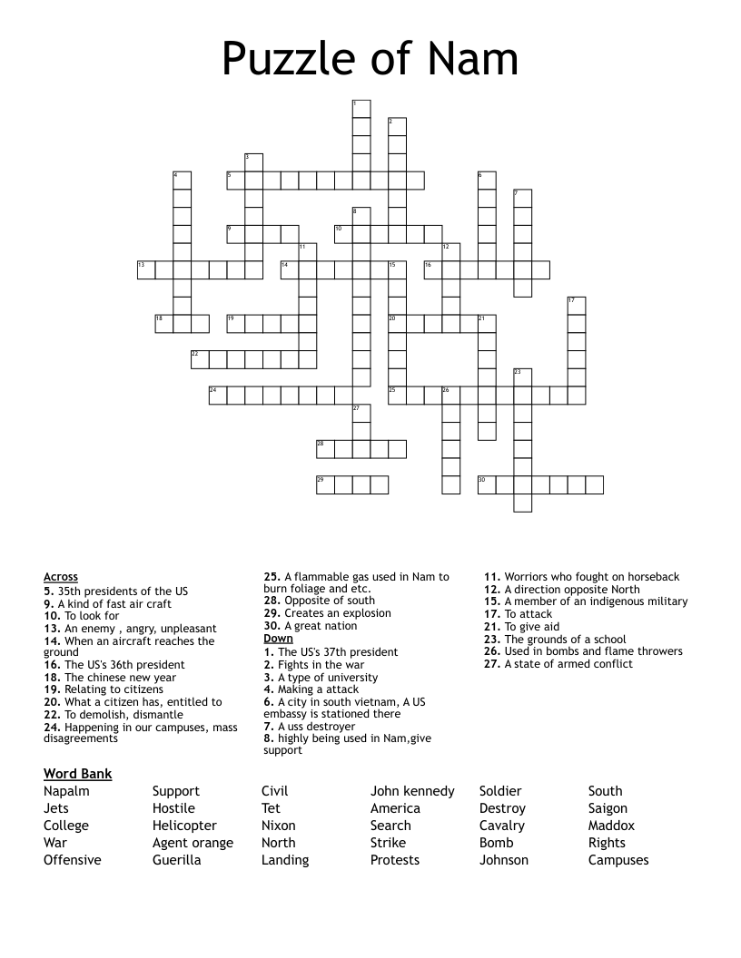 Puzzle of Nam Crossword