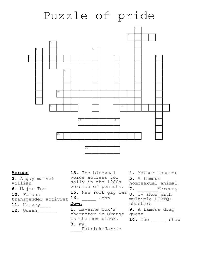 Puzzle of pride Crossword
