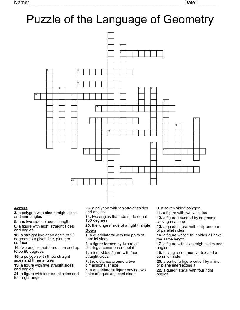 Puzzle of the Language of Geometry  Crossword