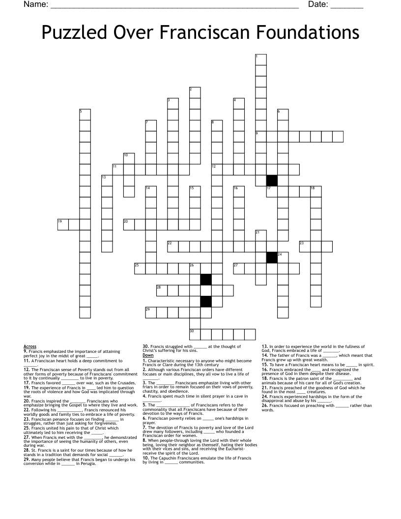 Puzzled Over Franciscan Foundations Crossword