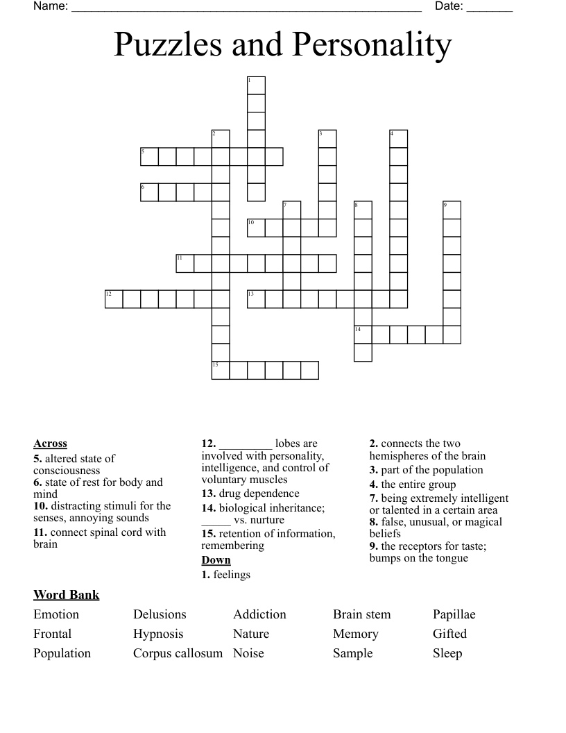 Puzzles and Personality Crossword