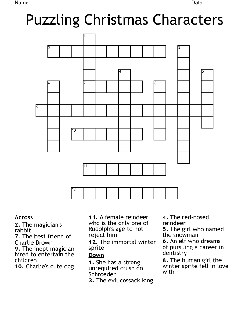 Puzzling Christmas Characters Crossword
