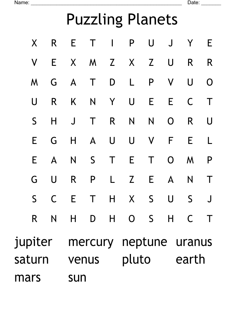Puzzling Planets Word Search