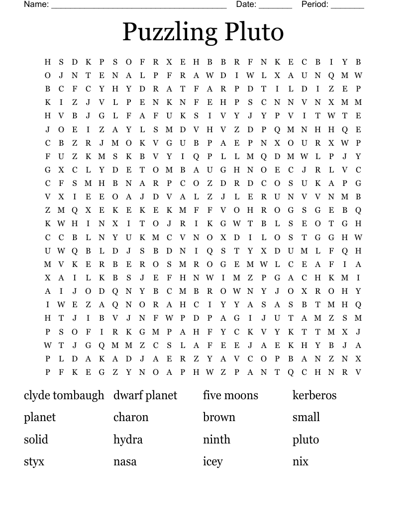 Puzzling Pluto Word Search
