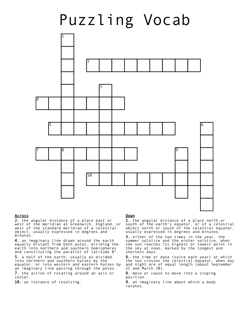 Puzzling Vocab Crossword