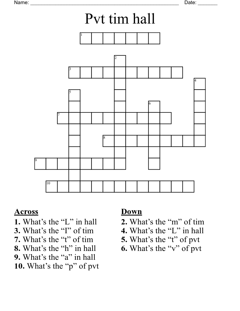 Pvt tim hall Crossword