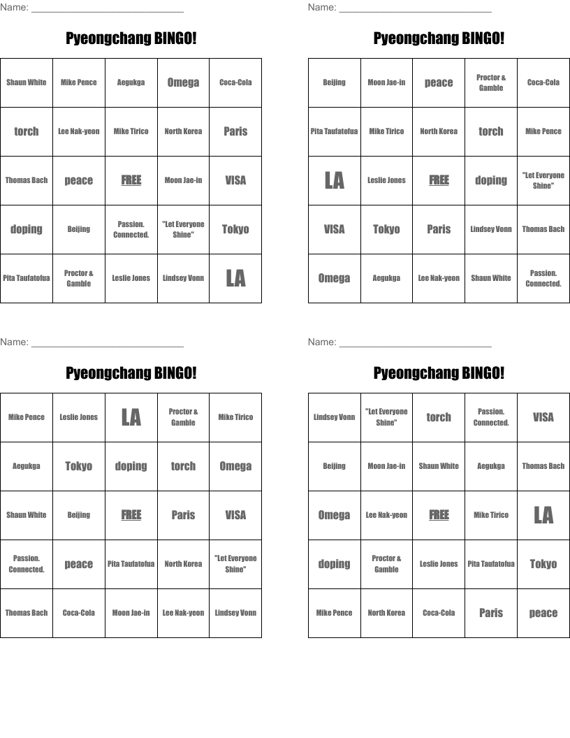 Pyeongchang BINGO!