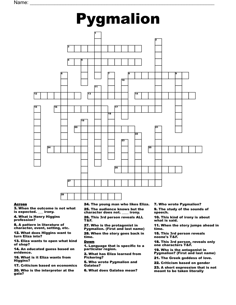 Pygmalion Crossword