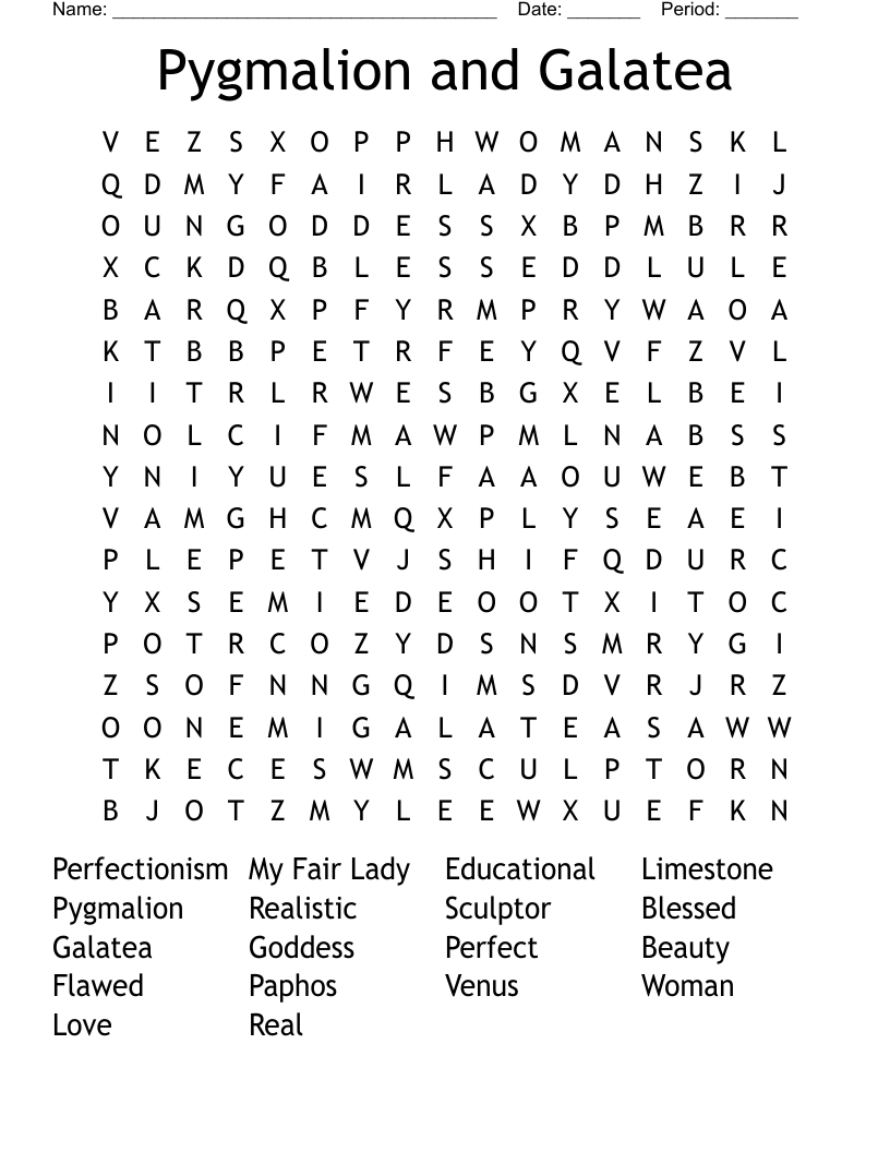 Pygmalion and Galatea Word Search