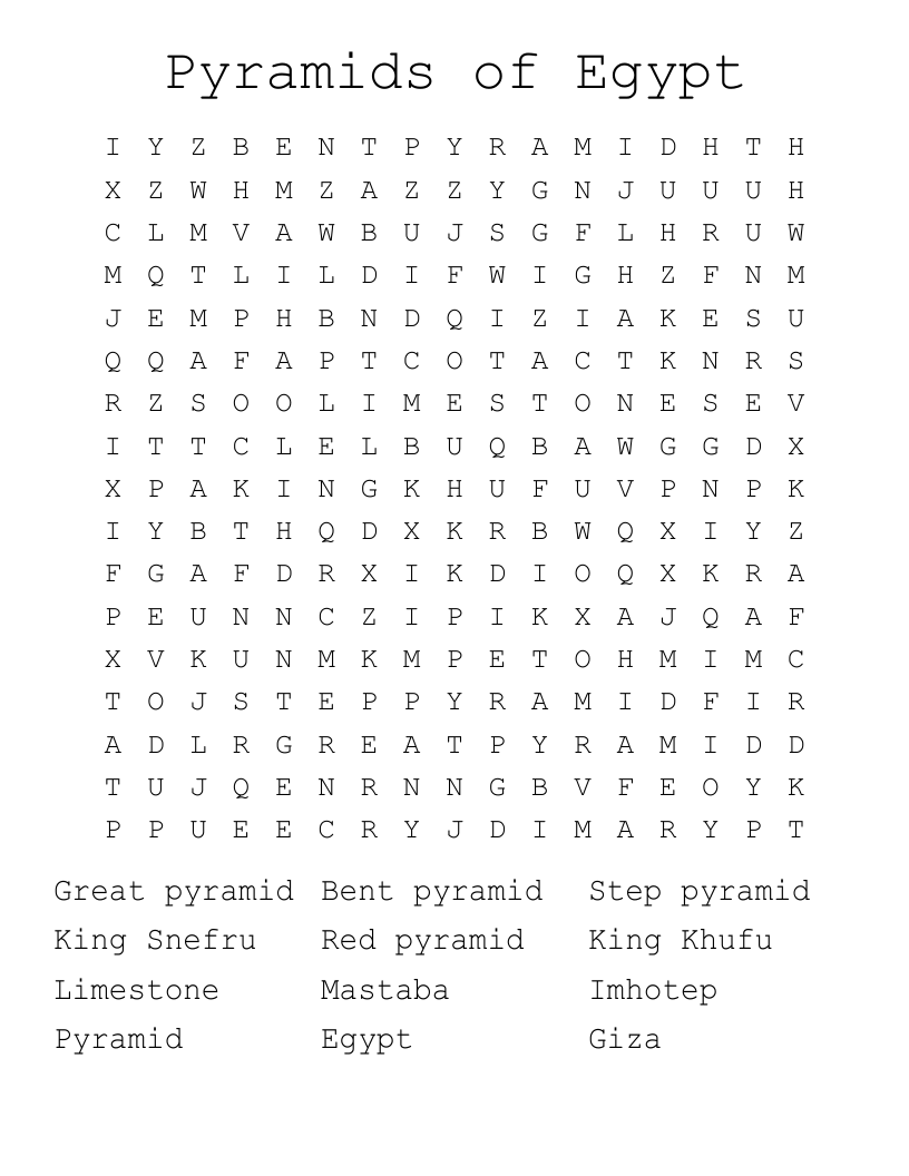 Pyramids of Egypt Word Search