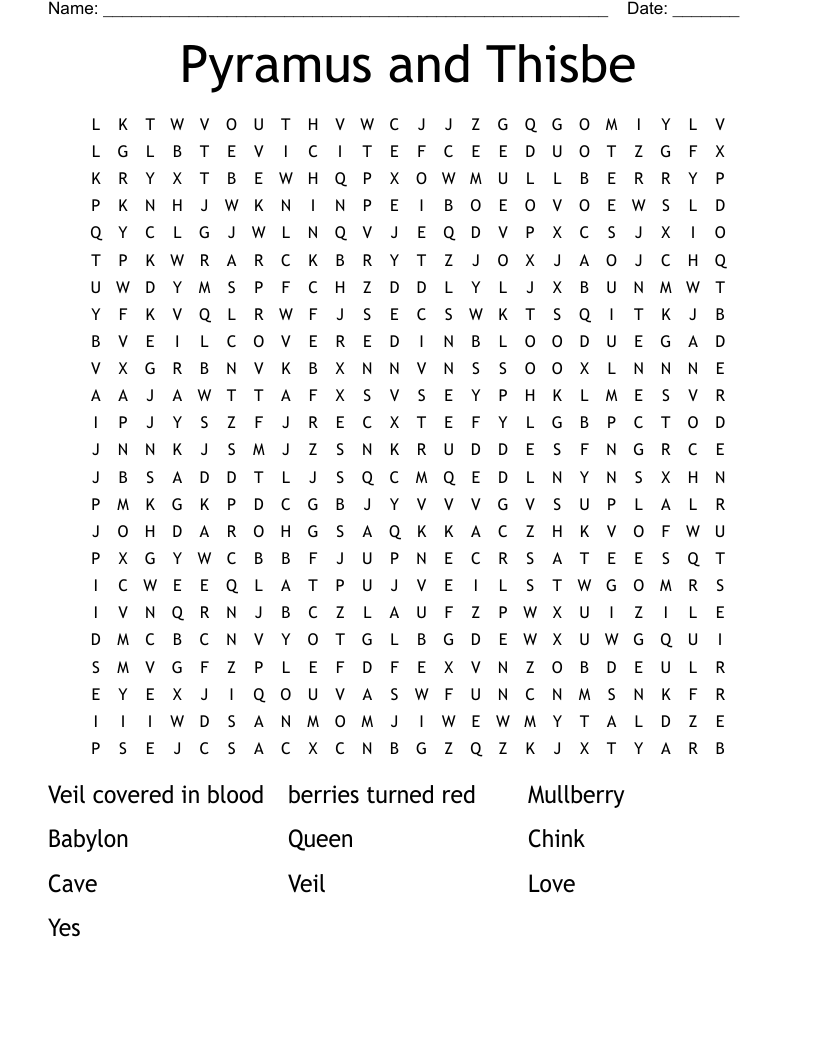 Pyramus and Thisbe  Word Search