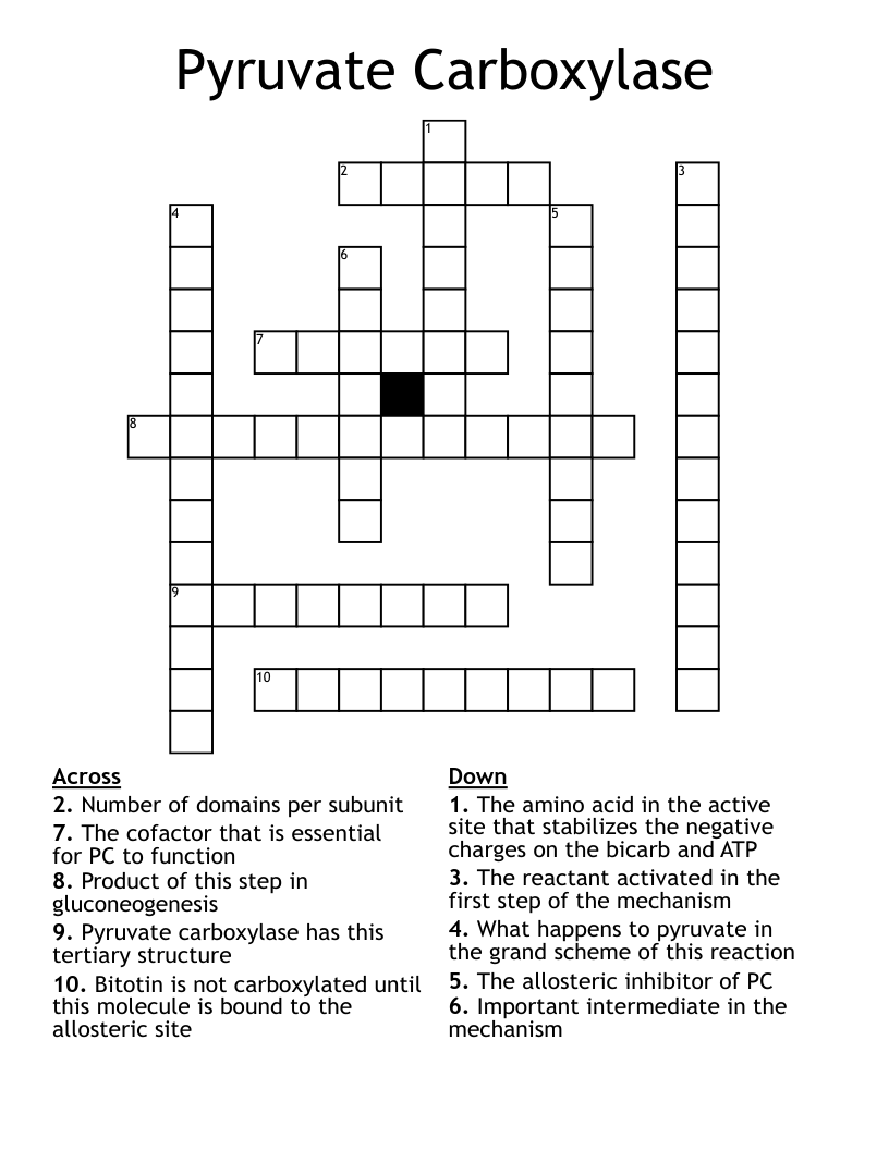Pyruvate Carboxylase Crossword
