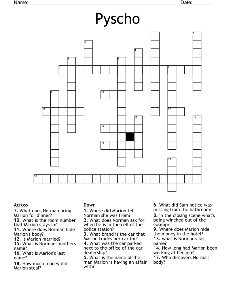 Pyscho Crossword