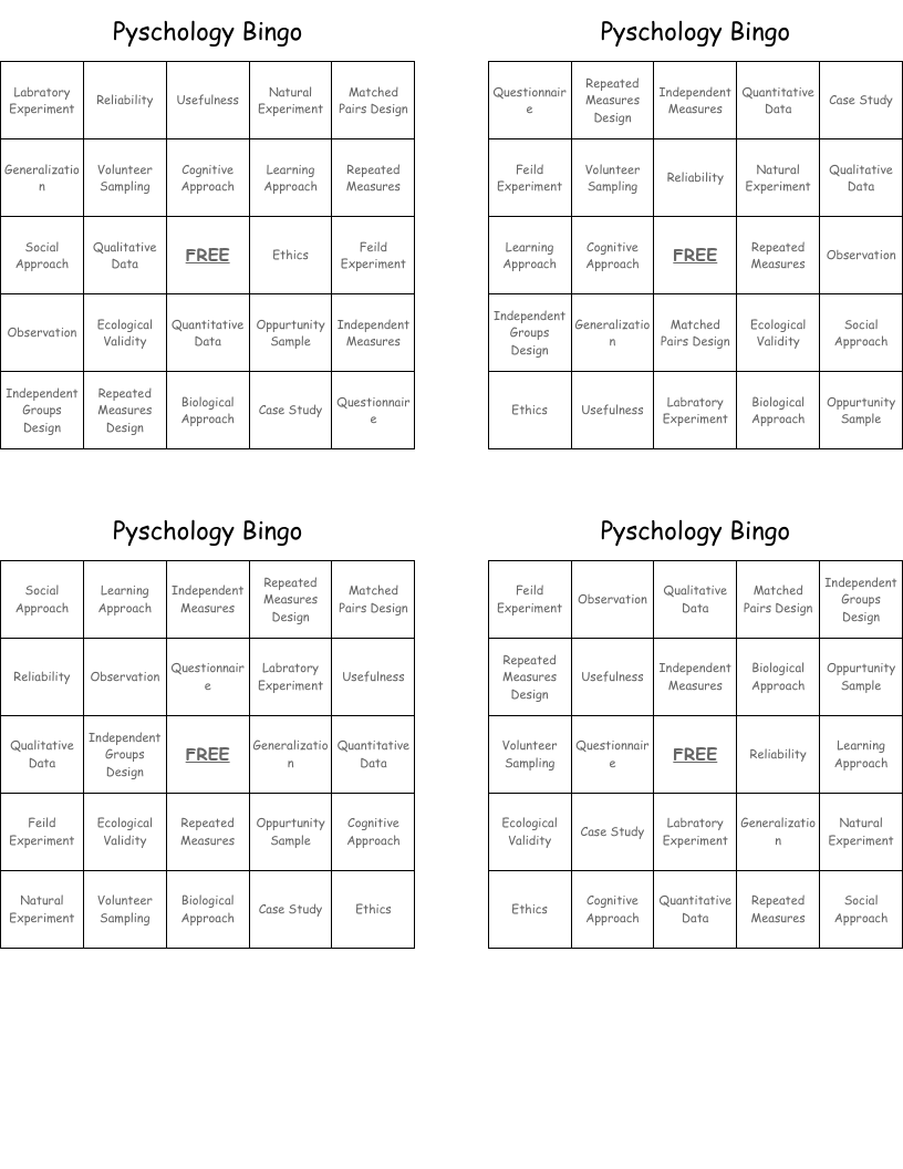 Pyschology Bingo