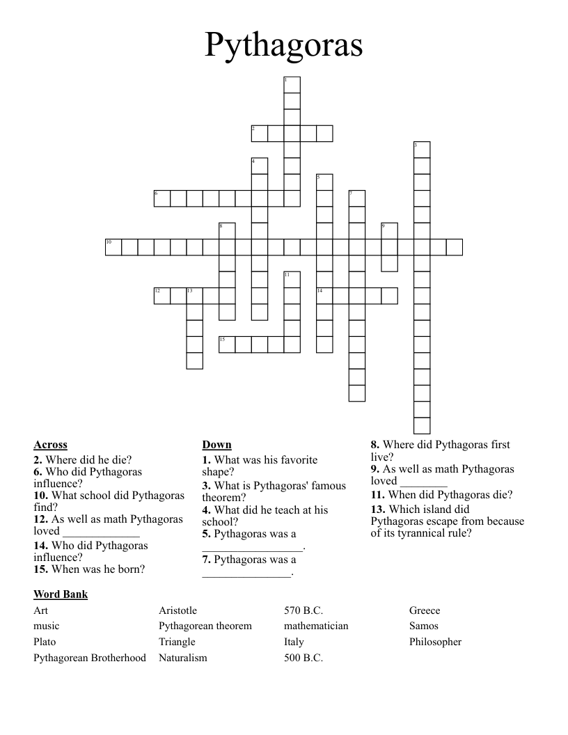Pythagoras Crossword