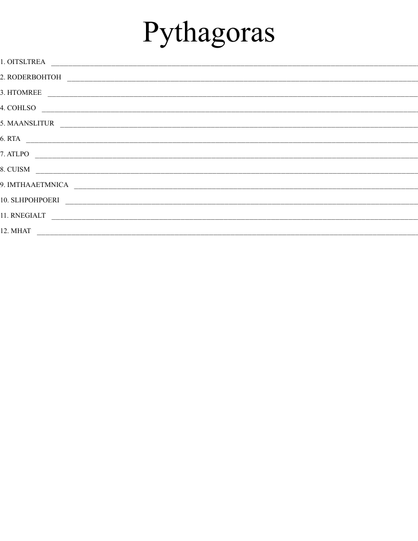 Pythagoras Word Scramble