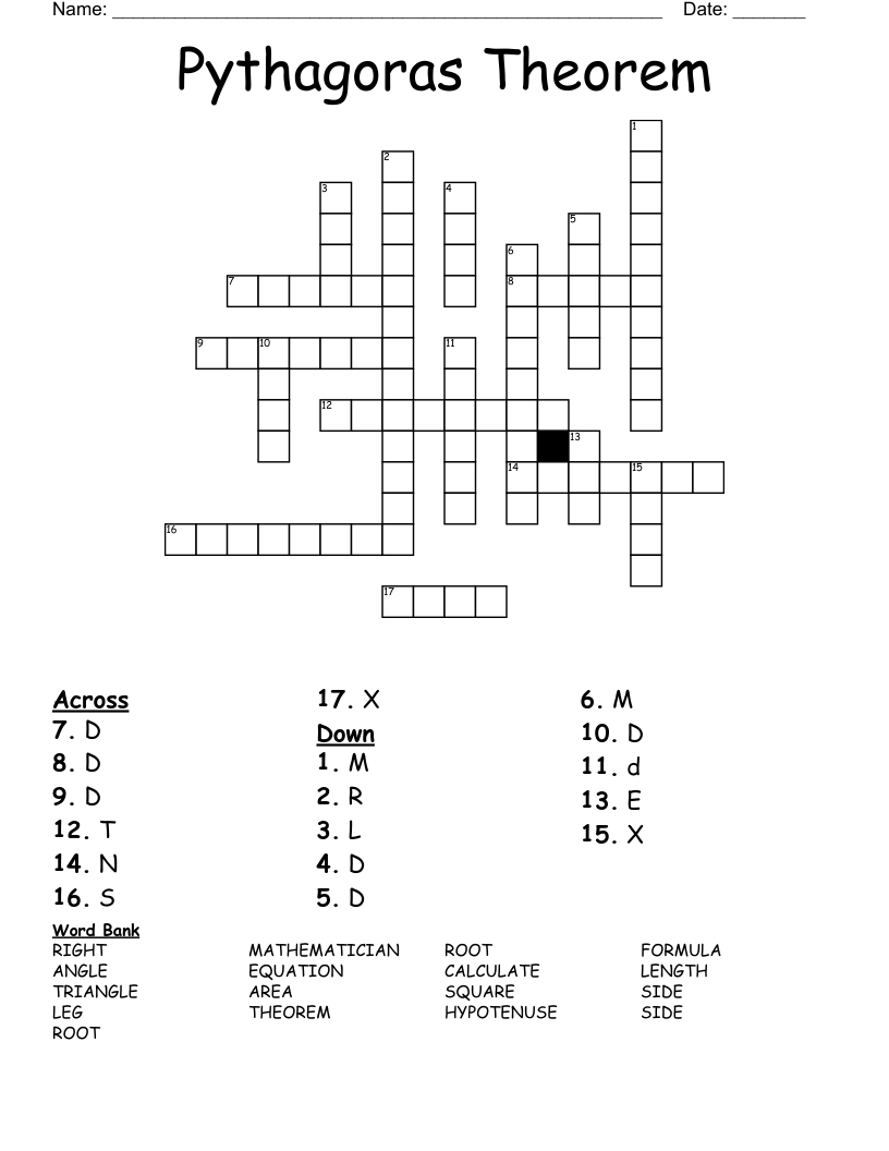 Pythagoras Theorem Crossword