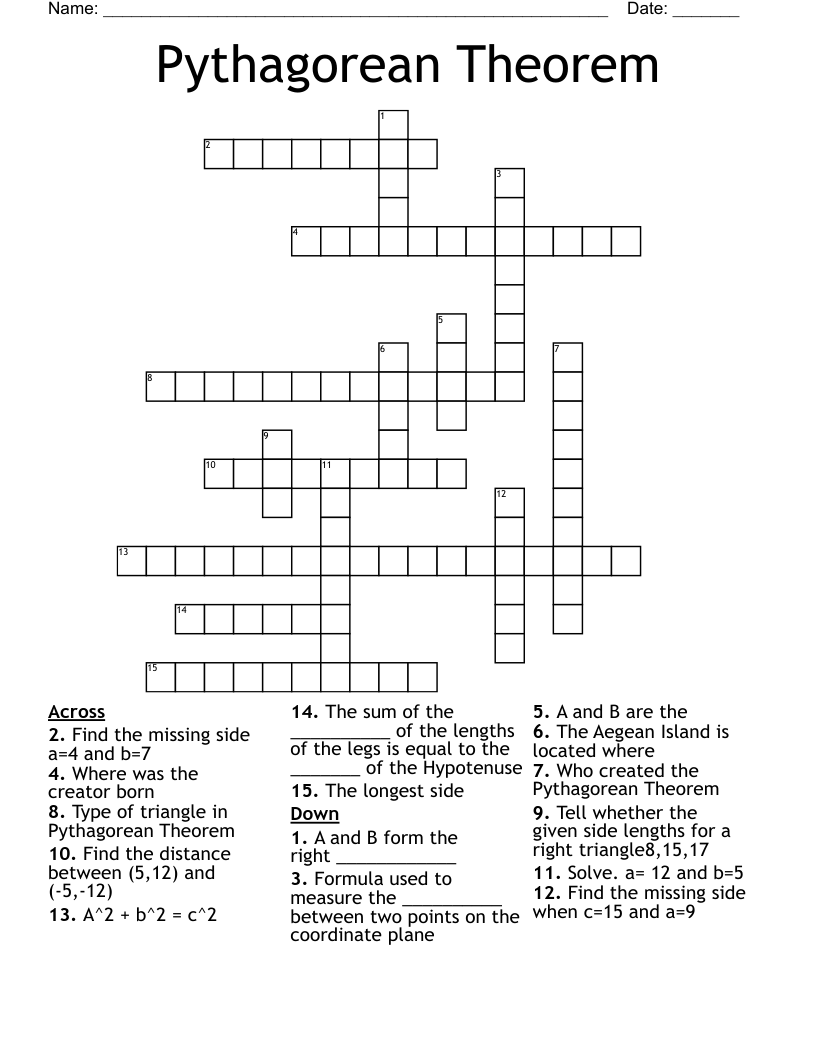 Pythagorean Theorem Crossword