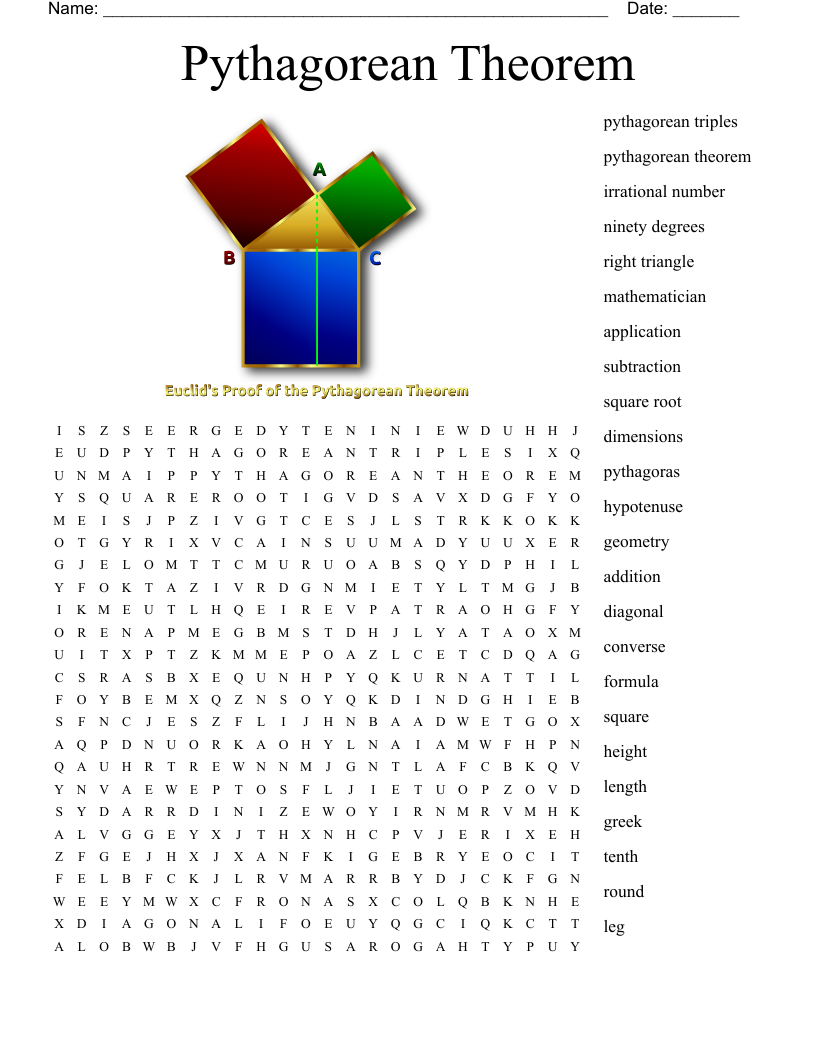 Pythagorean Theorem Word Search