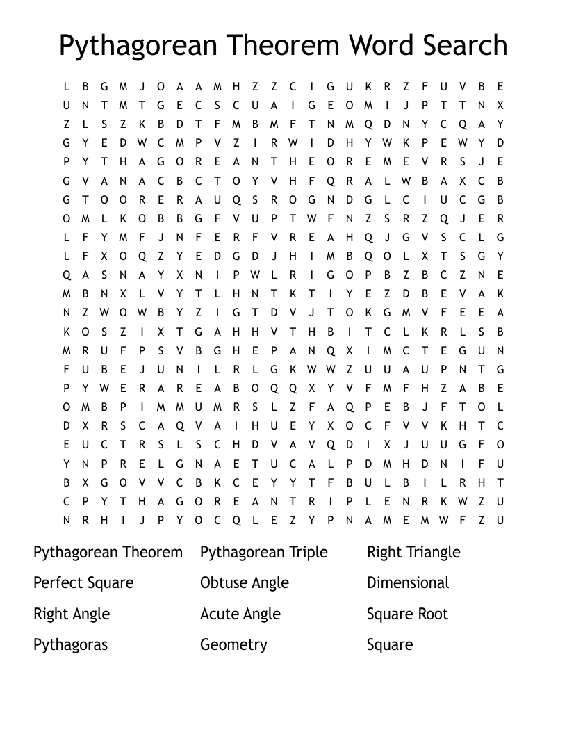 Pythagorean Theorem Word Search