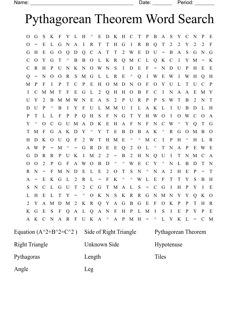 Pythagorean Theorem Word Search