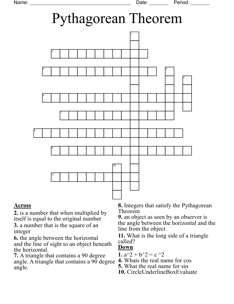 Pythagorean Theorem  Crossword