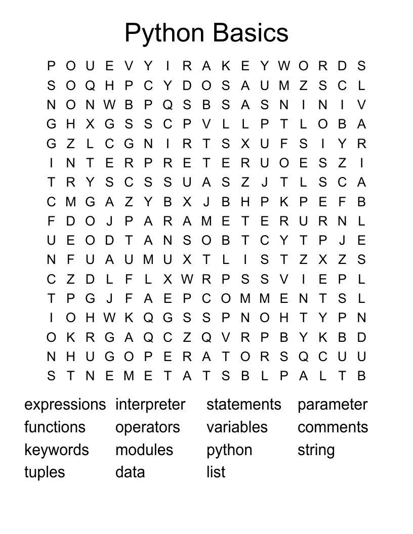 Python Basics Word Search