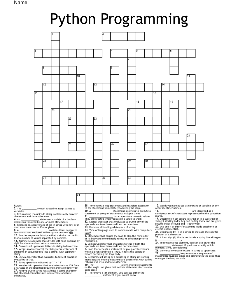 Python Programming Crossword