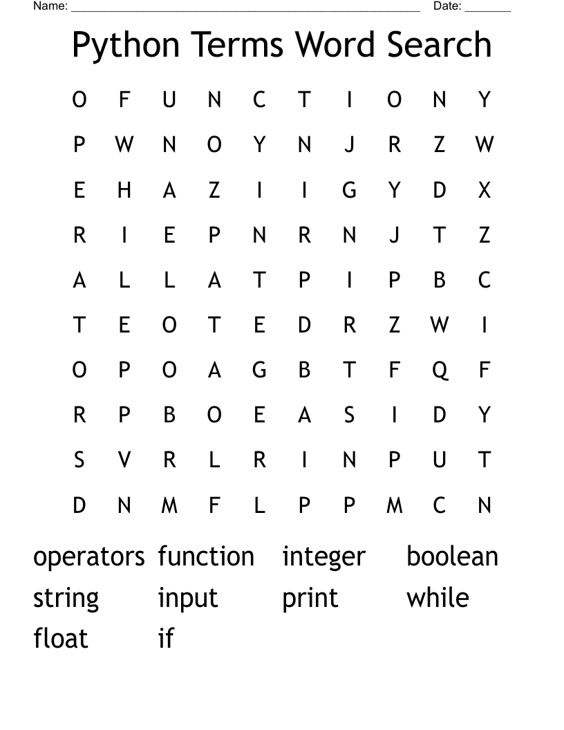 Python Terms Word Search