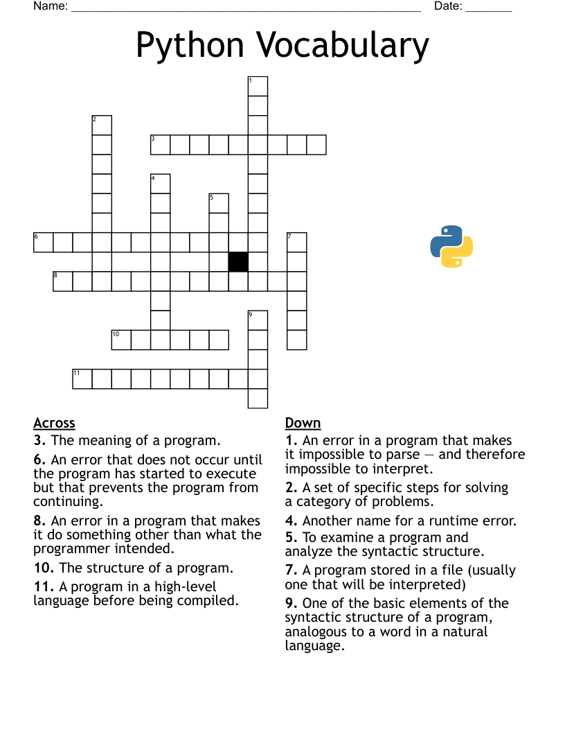 Python Vocabulary Crossword