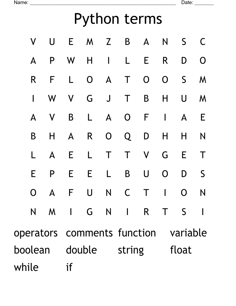 Python terms Word Search