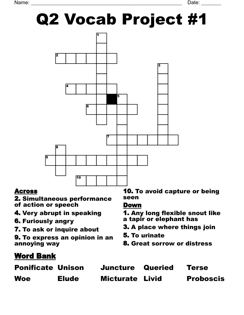Q2 Vocab Project #1 Crossword