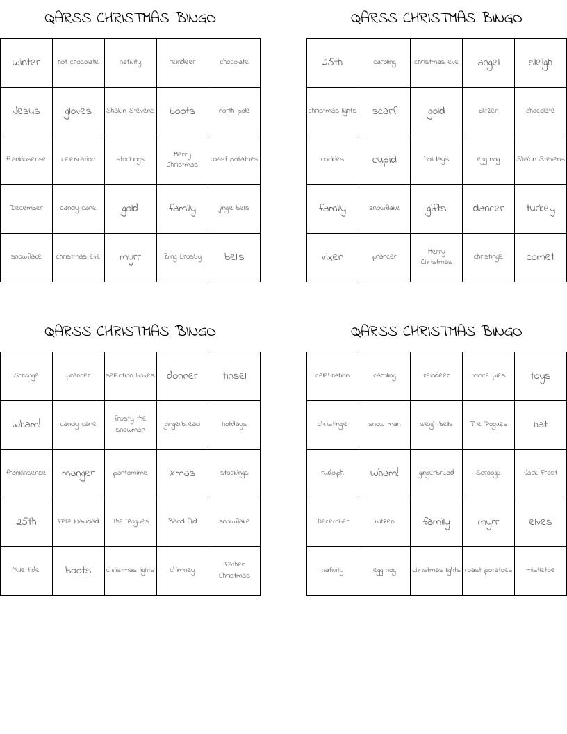QARSS CHRISTMAS BINGO