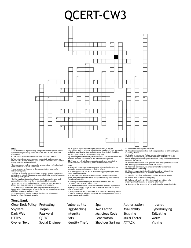 QCERT-CW3 Crossword
