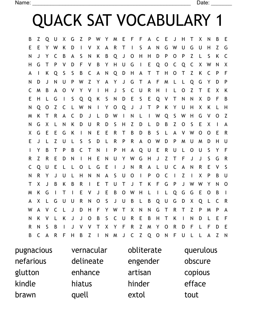 QUACK SAT VOCABULARY 1 Word Search