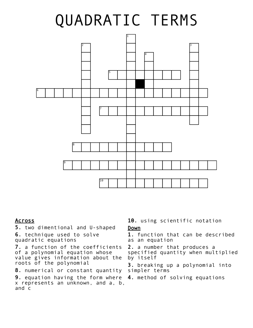 QUADRATIC TERMS Crossword