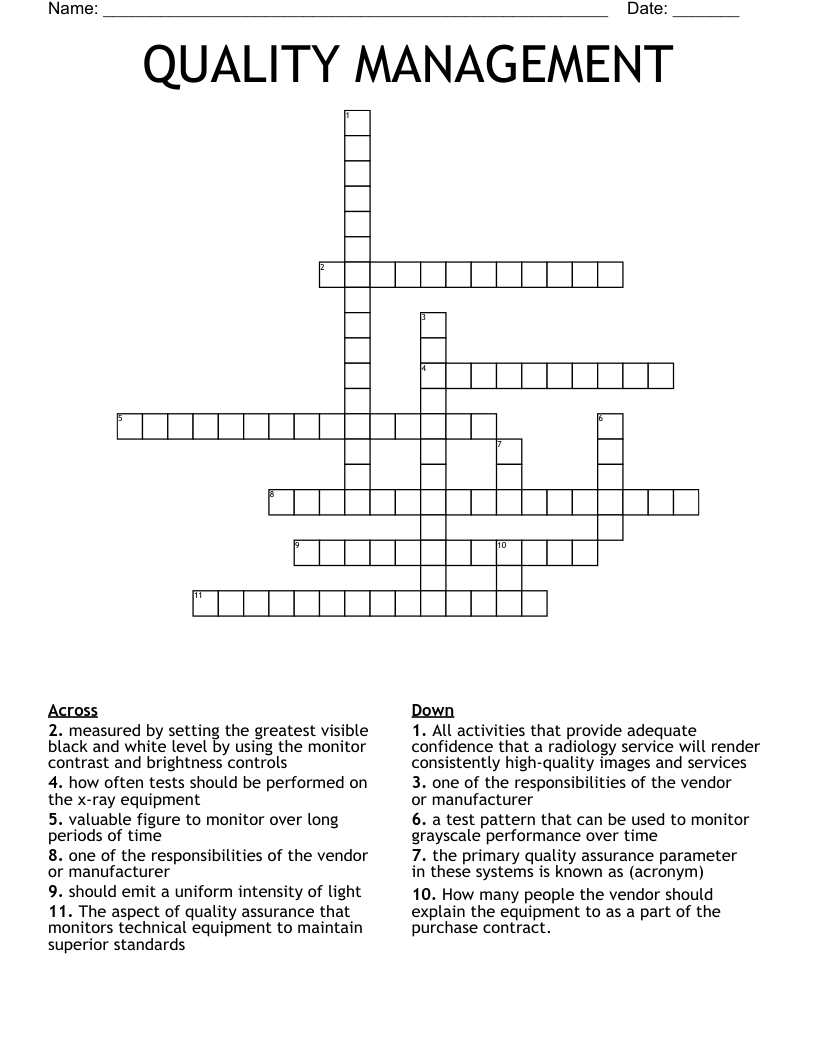 QUALITY MANAGEMENT Crossword