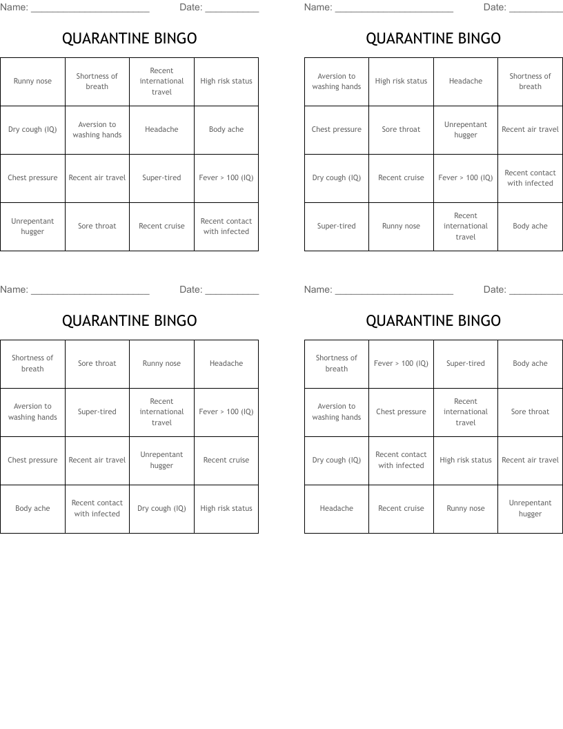 QUARANTINE BINGO