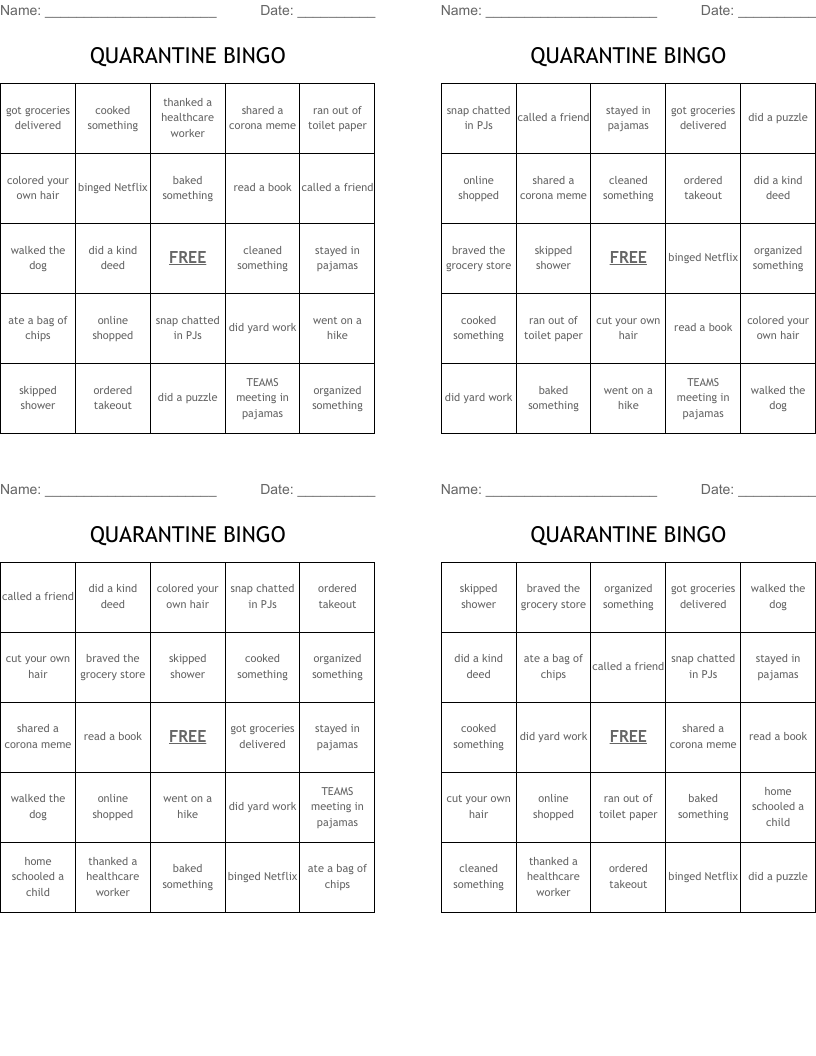 QUARANTINE BINGO