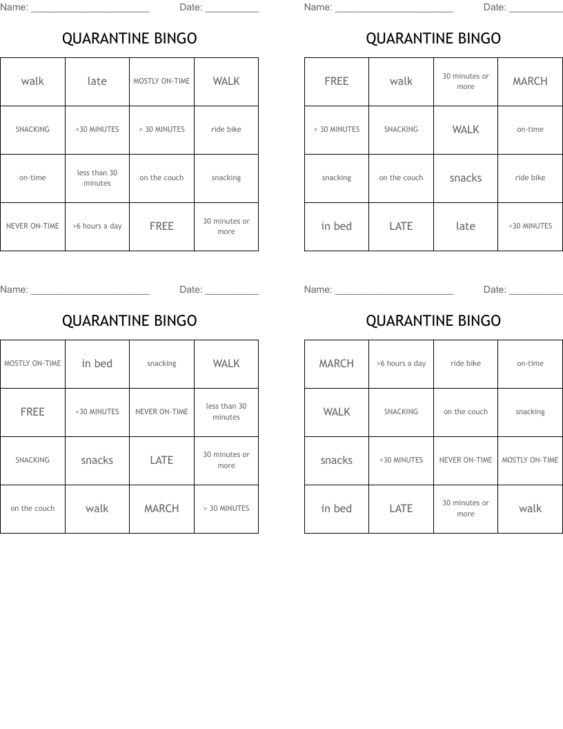QUARANTINE BINGO