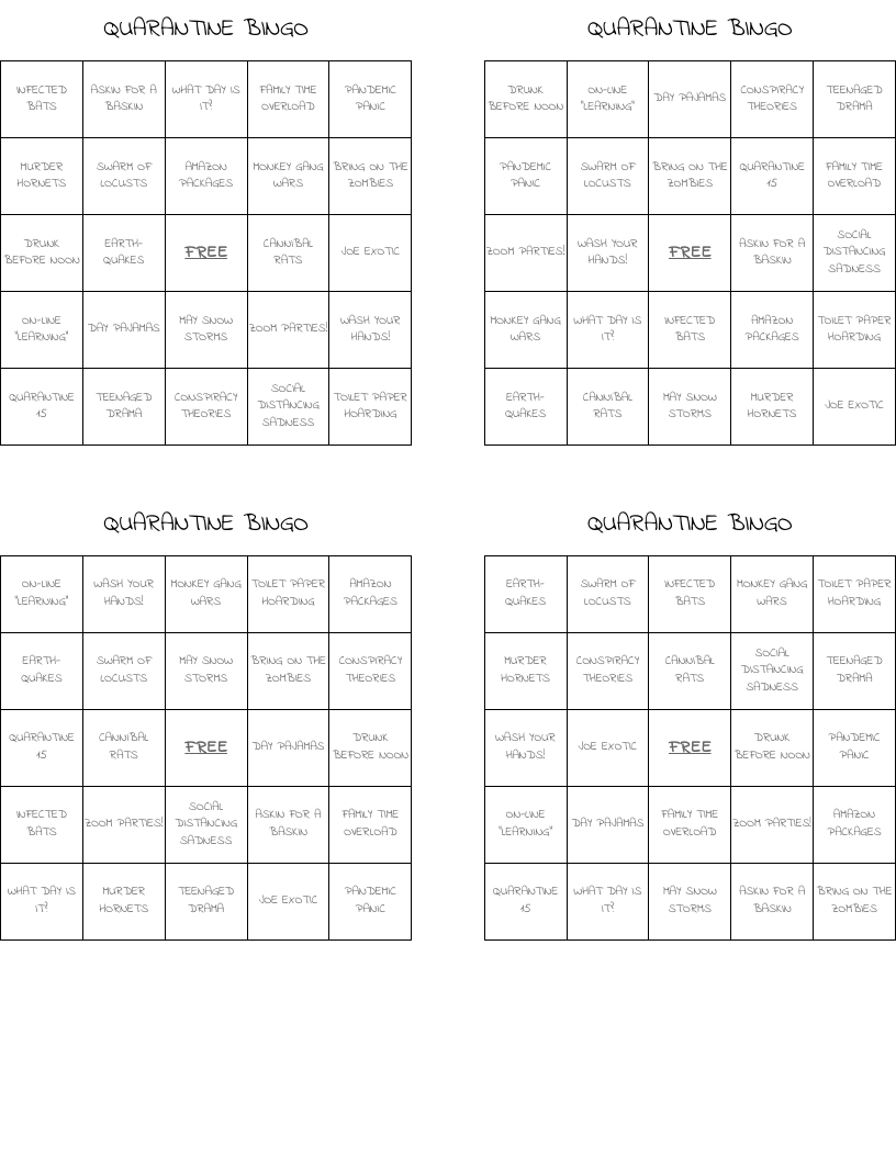 QUARANTINE BINGO