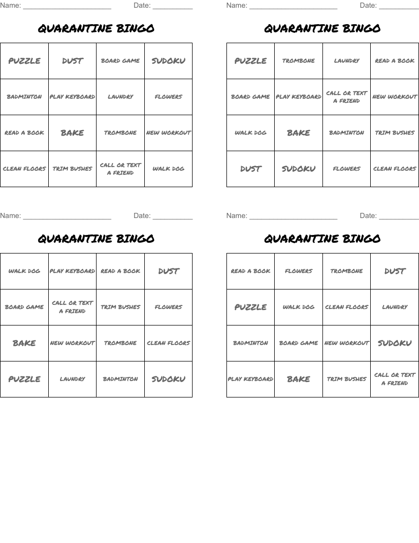 QUARANTINE BINGO
