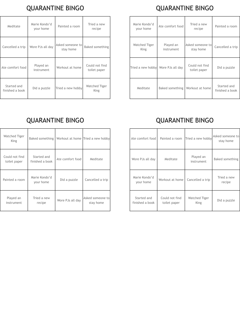 QUARANTINE BINGO