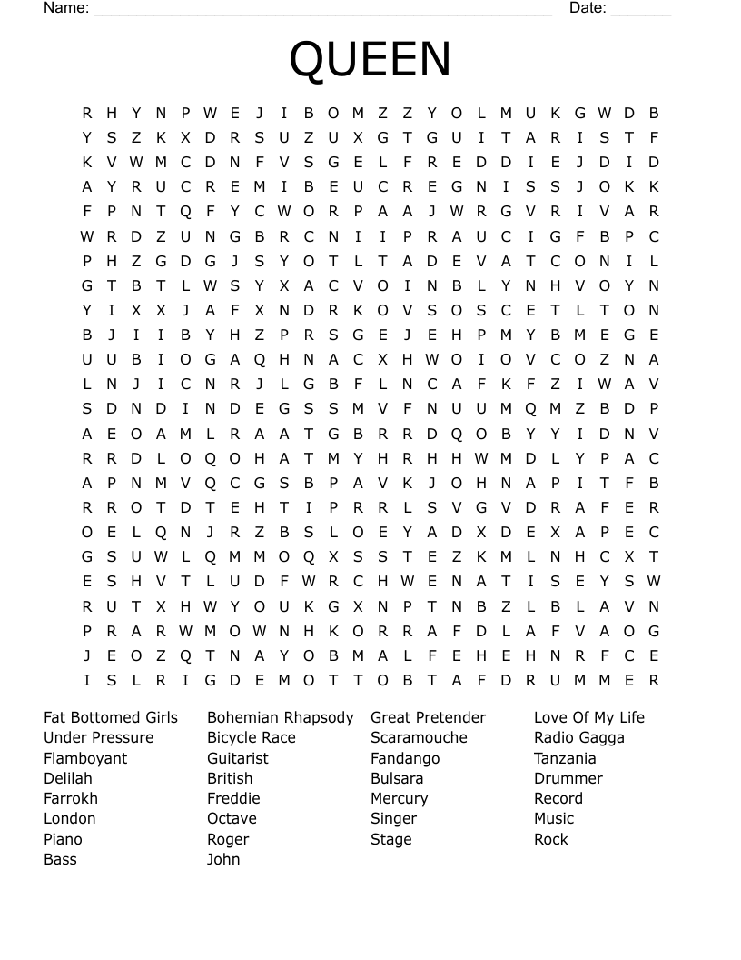 QUEEN Word Search