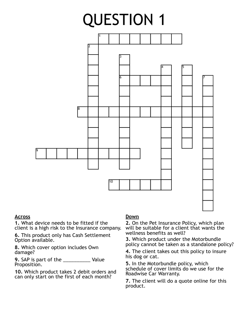QUESTION 1 Crossword