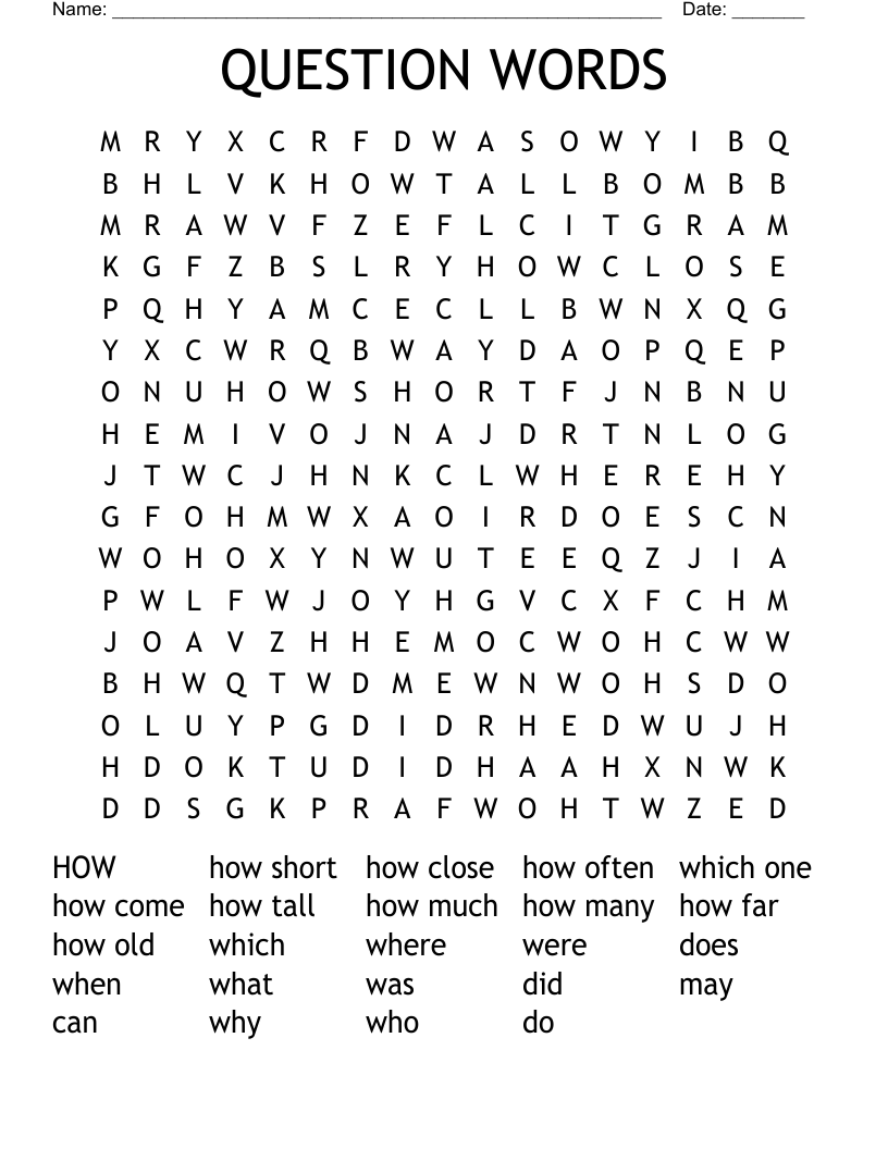 QUESTION WORDS Word Search