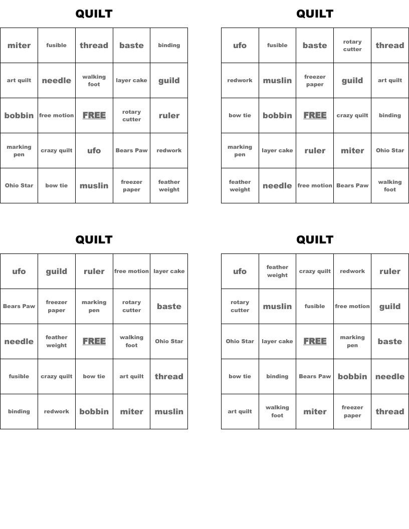 QUILT Bingo Cards