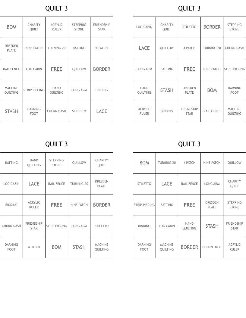 QUILT 3 Bingo Cards