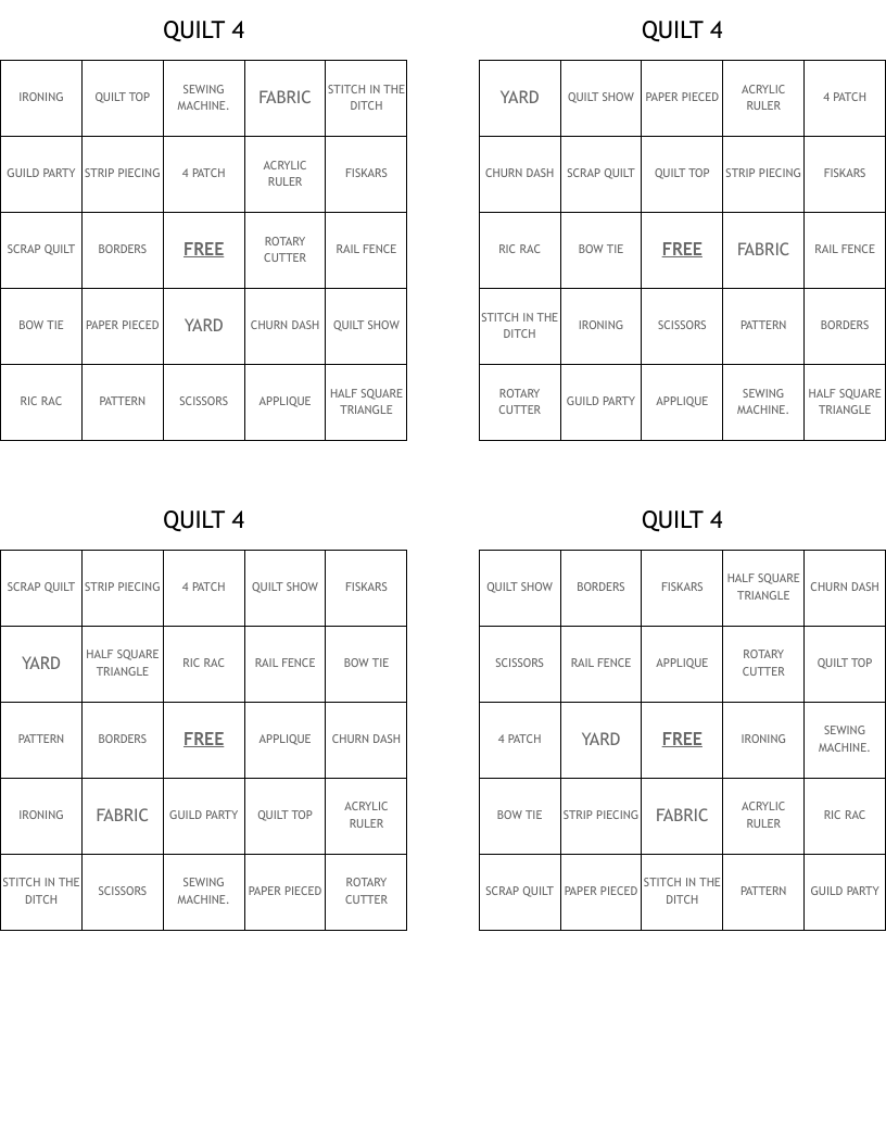 QUILT 4 Bingo Cards